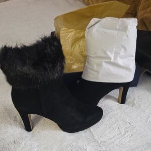 Adrienne Vittadini Black Fur-Trimmed Heeled Boots